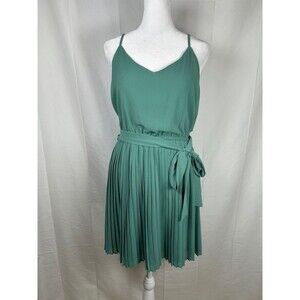 Naked Zebra Green Pleated Mini Dress Small Tie Belt Waist Sleeveless Party Prom